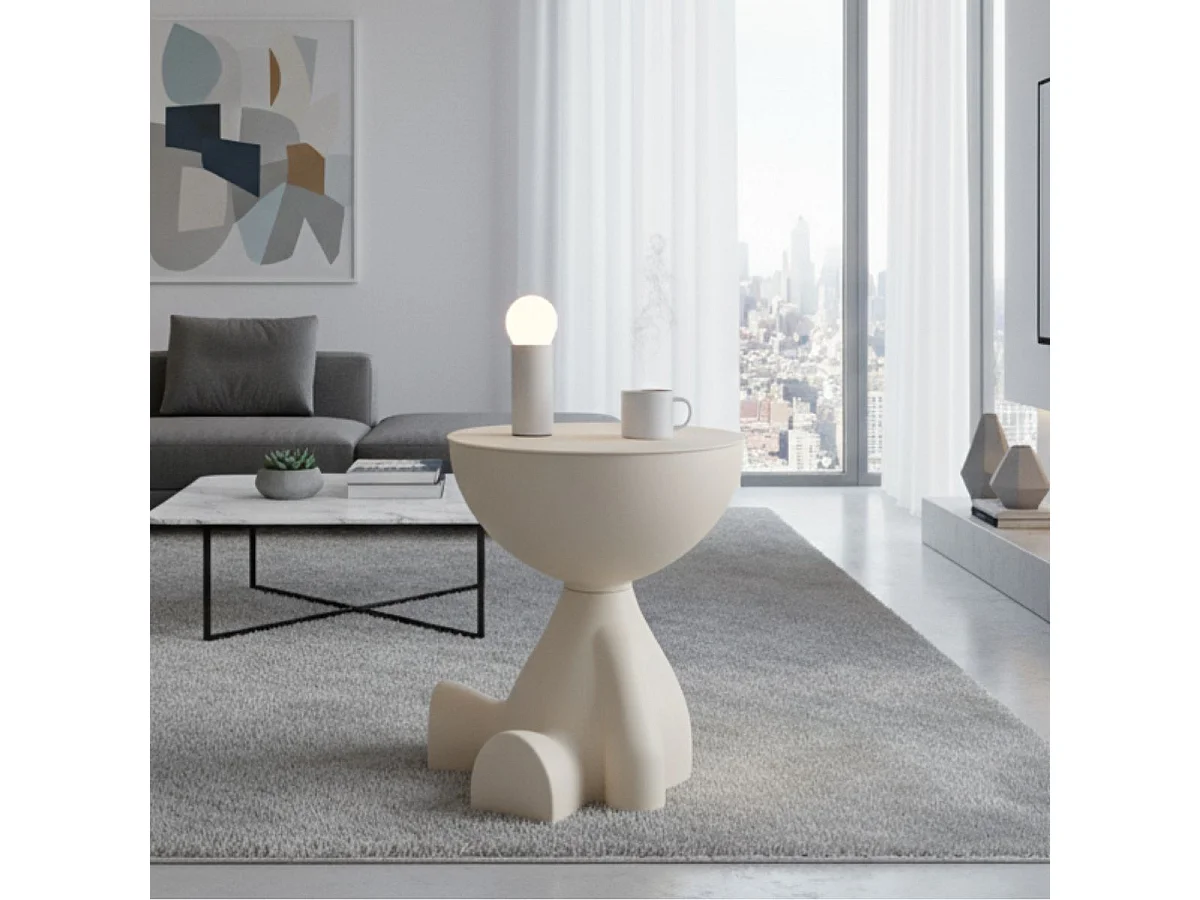 Mesa auxiliar diseño muñeco crema 40x36x38 cm