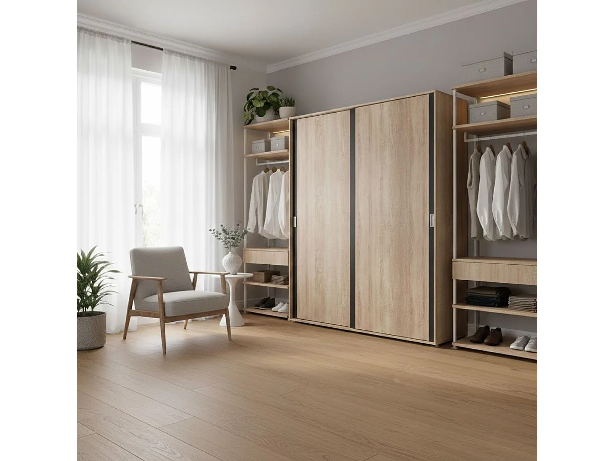 Armario Lara 2 puertas correderas cambria/grafito 208x180x55 cm