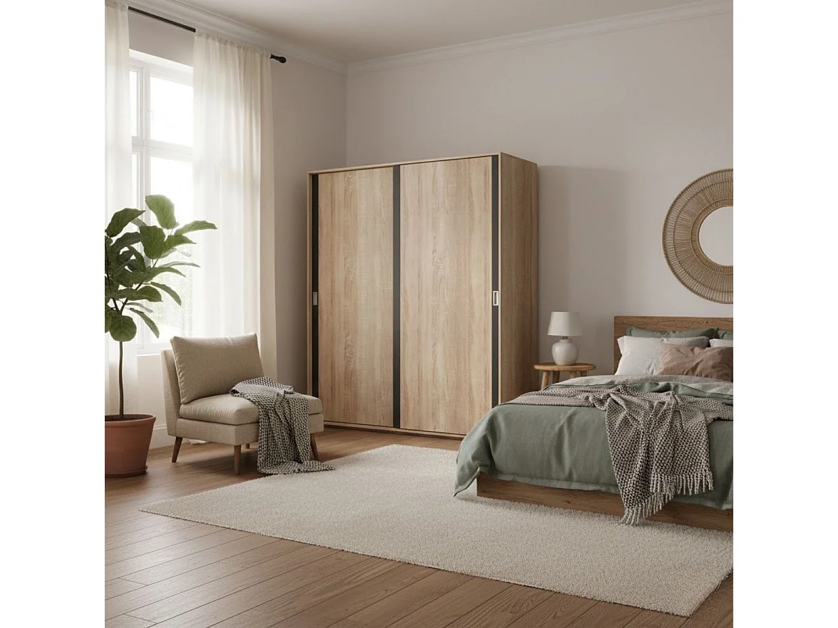 Armario Lara 2 puertas correderas cambria/grafito 208x180x55 cm