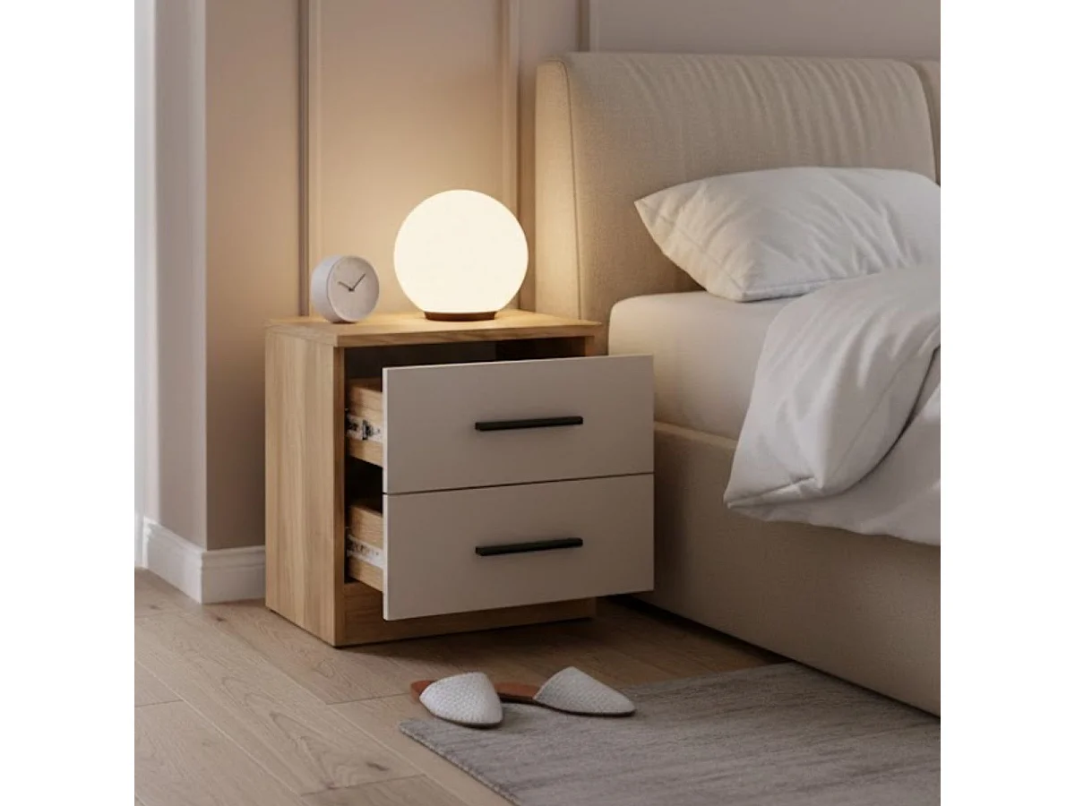 Mesita de noche Elba Mauvella 2 cajones blanco/natural 43x39,6x33,5 cm