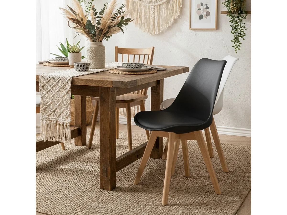 Silla de comedor Fina Deluxe asiento acolchado negro 82,5x49x57 cm