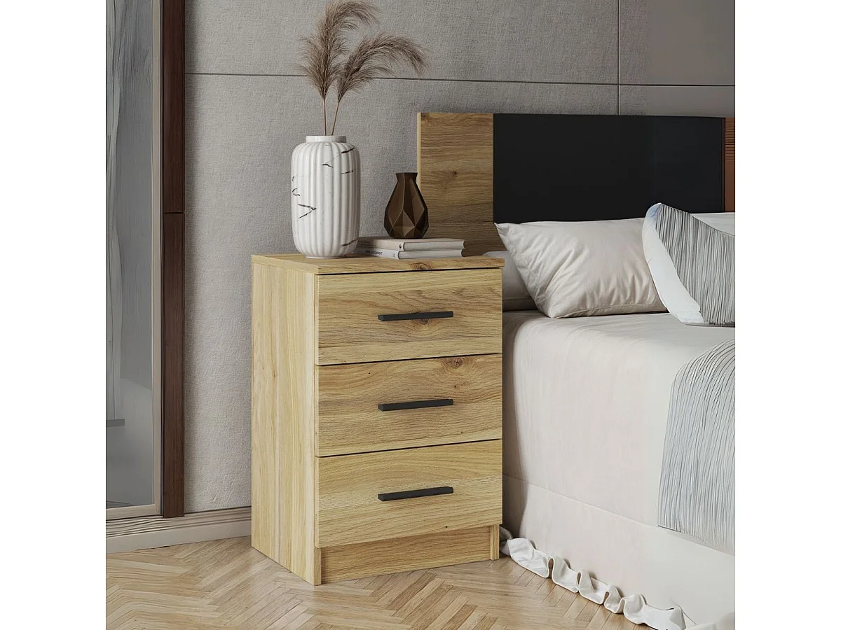Mesita de noche New Aura 3 cajones natural 59,5x39,6x33,5 cm