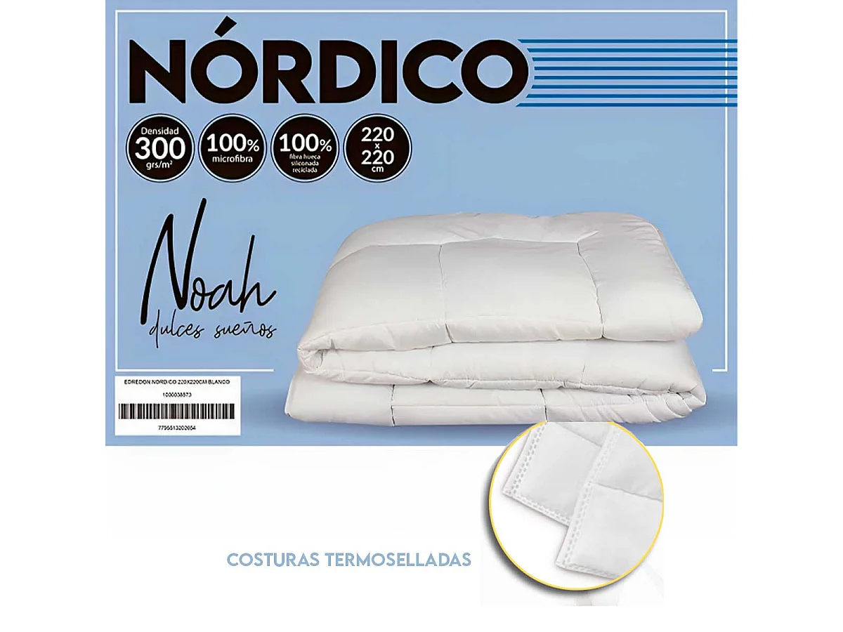 Edredón nórdico Noah 300g/m² 100% microfibra costuras termoselladas blanco 220x220 cm