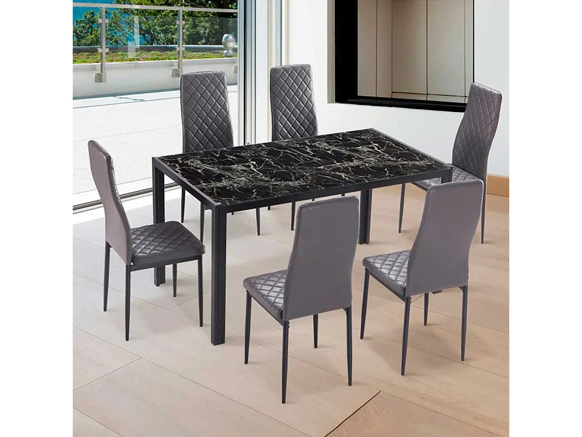 Silla de comedor Mármol gris 96x40,5x49 cm