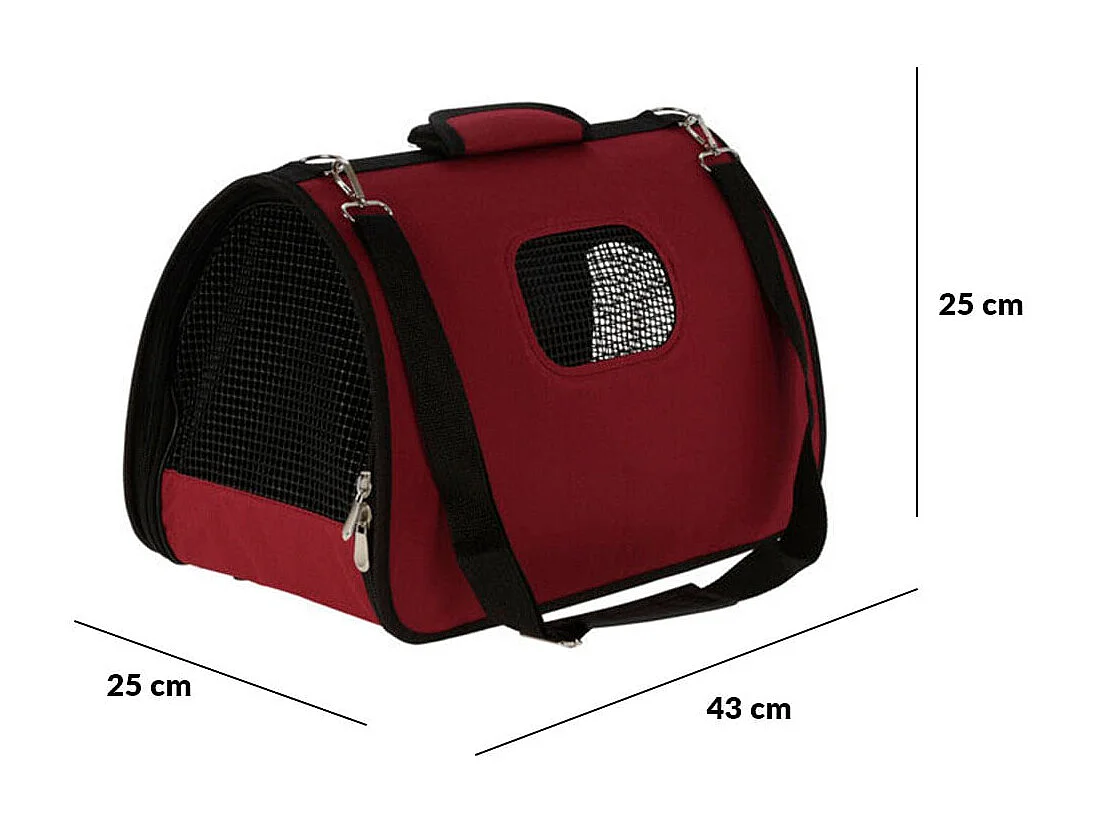 Bolsa transportín pequeñas mascotas con asa rojo 25x25x43 cm