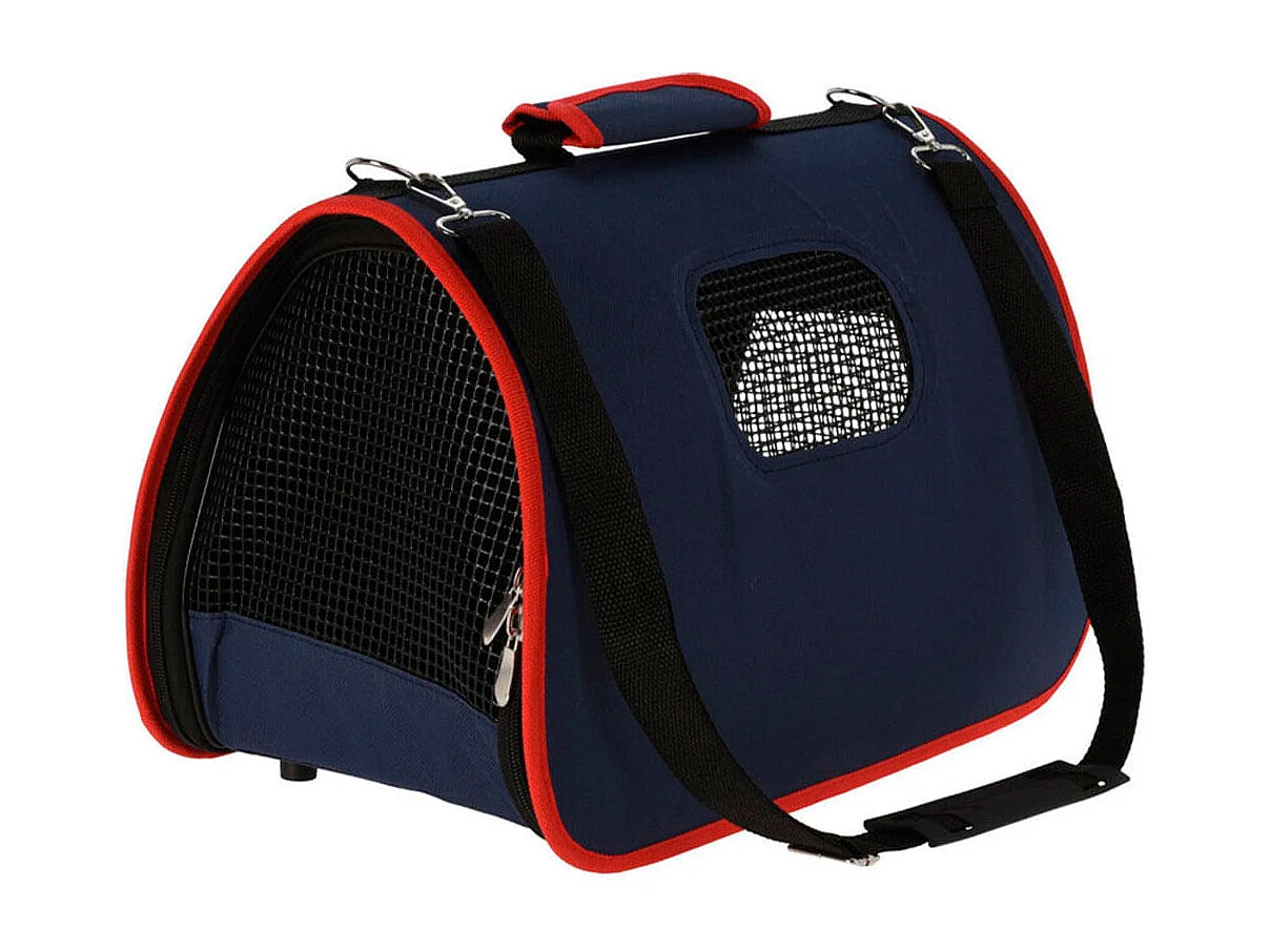 Bolsa transportín pequeñas mascotas con asa azul 25x25x43 cm