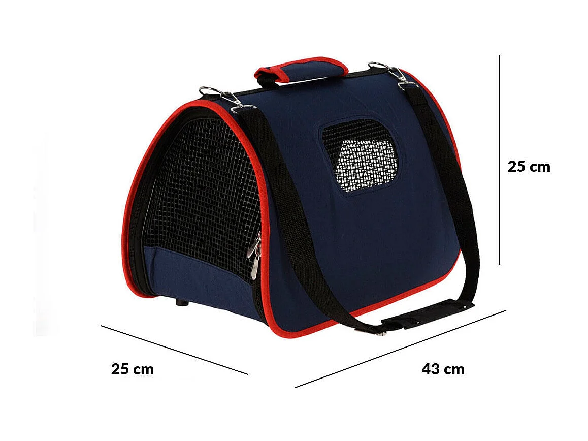 Bolsa transportín pequeñas mascotas con asa azul 25x25x43 cm