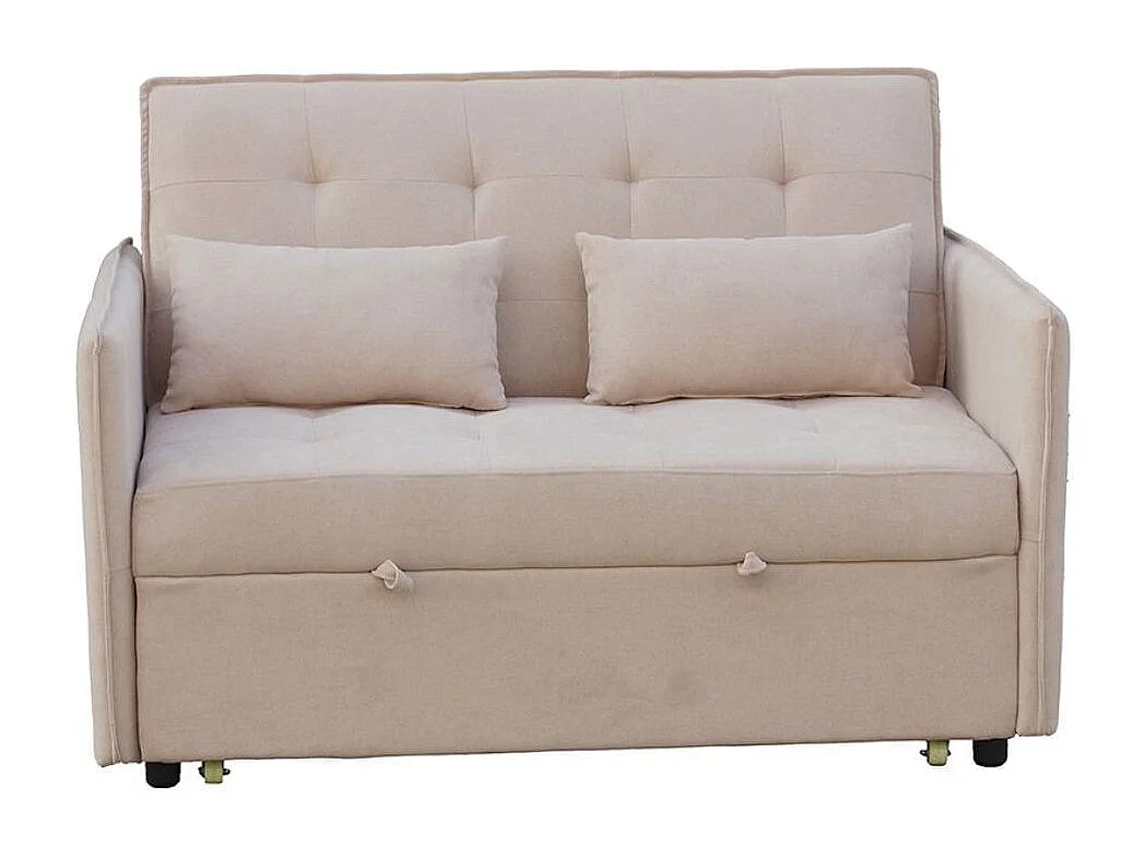 Sofá cama Bilbao 2 plazas con cojines y bolsillo lateral beige 96x135x87 cm
