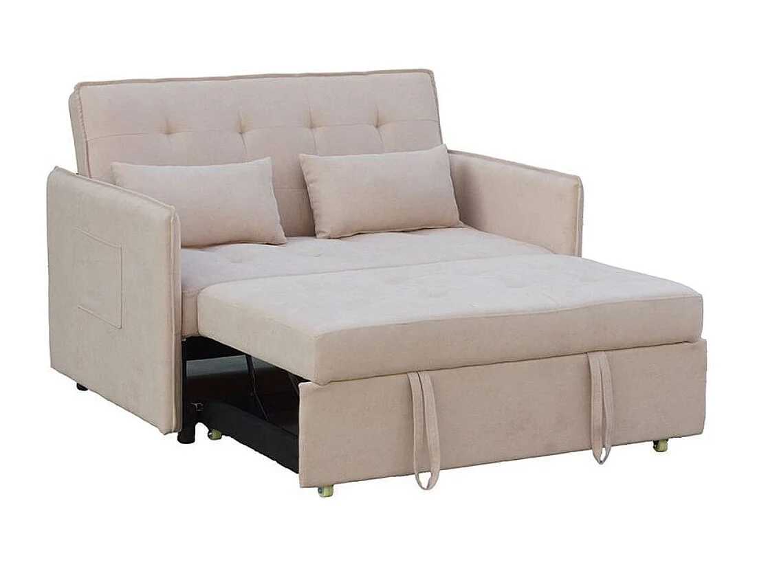 Sofá cama Bilbao 2 plazas con cojines y bolsillo lateral beige 96x135x87 cm