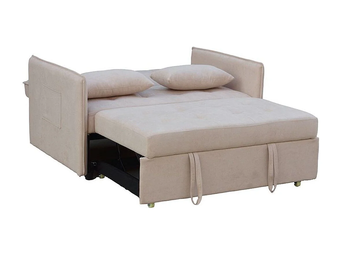 Sofá cama Bilbao 2 plazas con cojines y bolsillo lateral beige 96x135x87 cm