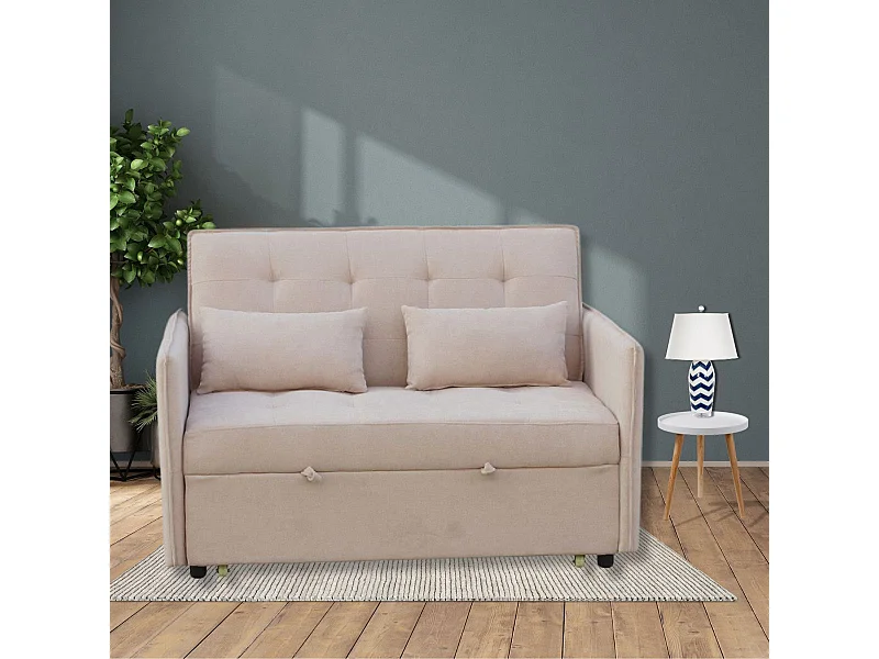 Sofá cama Bilbao 2 plazas cojines + bolsillos beige 96x135x87 cm