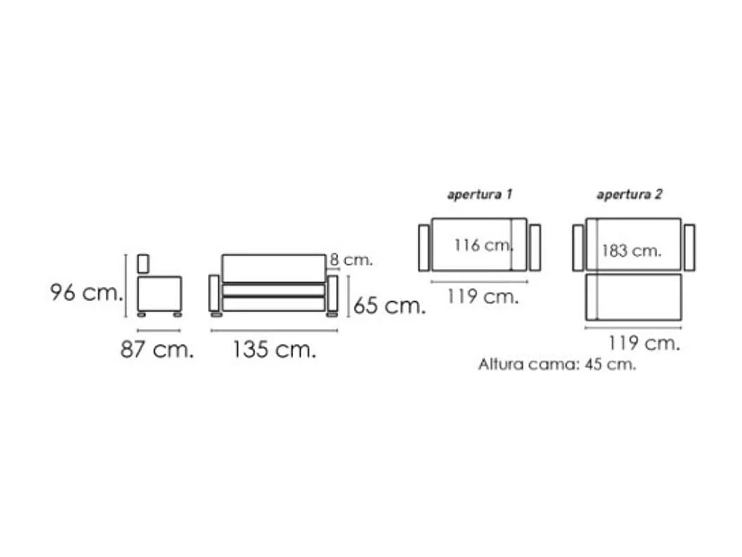Sofá cama Bilbao 2 plazas cojines + bolsillos gris 96x135x87 cm