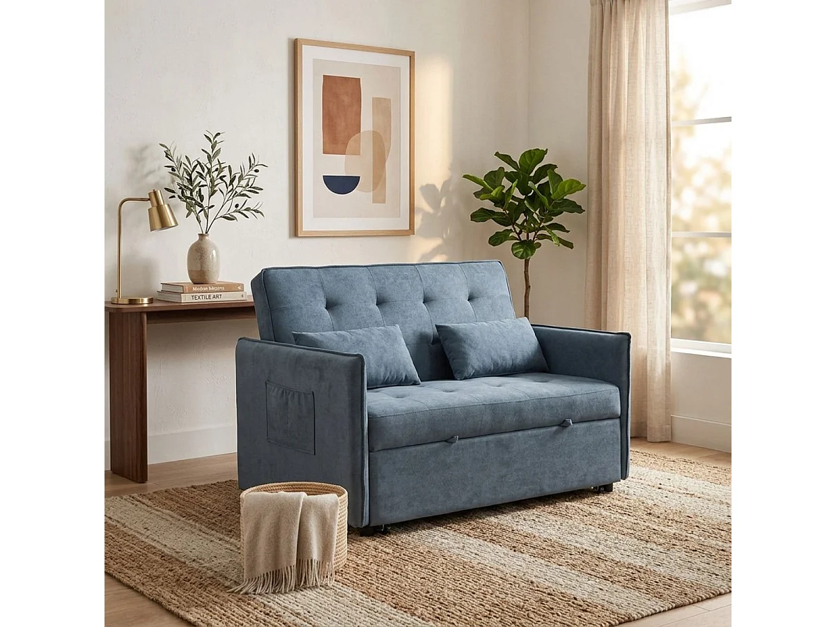 Sofá cama Bilbao 2 plazas con cojines y bolsillo lateral gris 96x135x87 cm