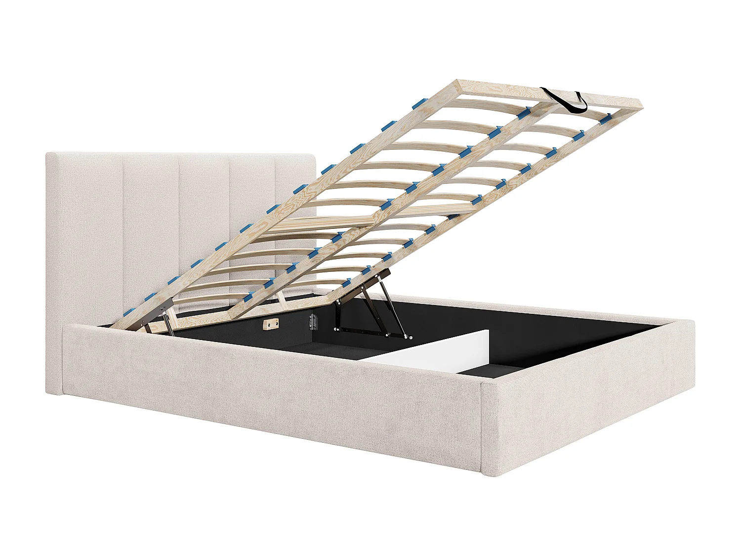 Lit coffre 140 x 190 cm avec tête de lit coutures verticales - Tissu - Beige - Avec matelas - KILACLO