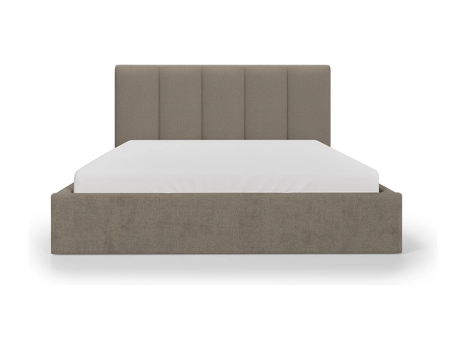 Lit coffre 160 x 200 cm avec tête de lit coutures verticales - Tissu - Taupe - Avec matelas - KILACLO
