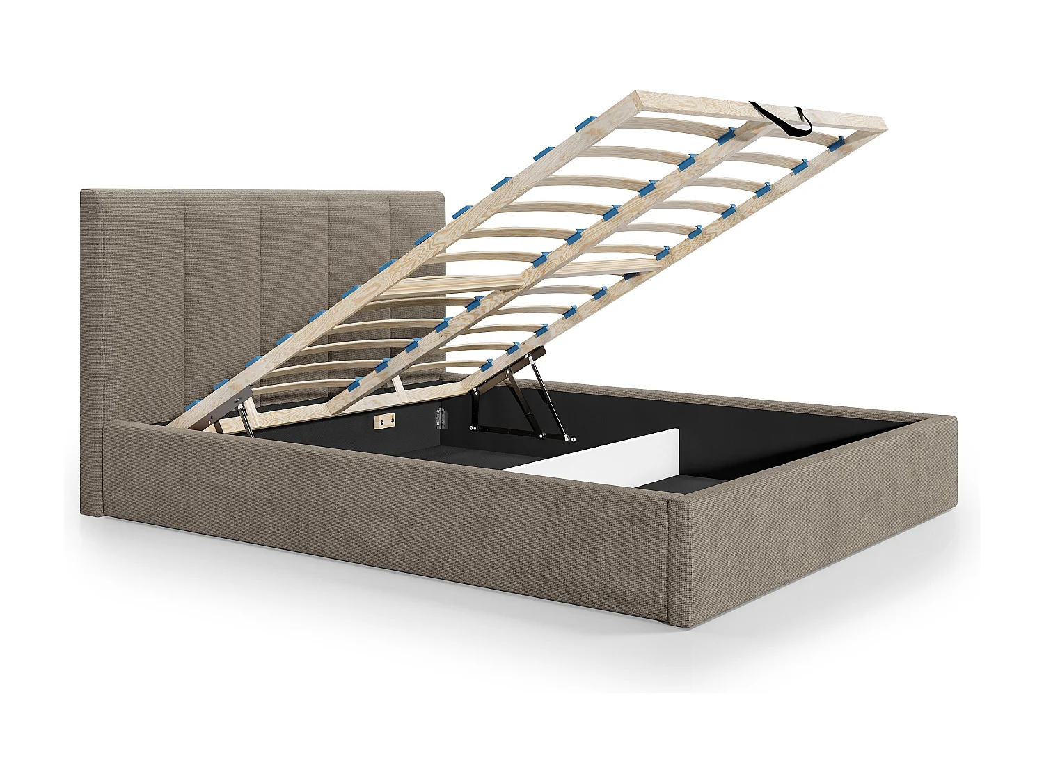Lit coffre 200 x 200 cm avec tête de lit coutures verticales - Tissu - Taupe - Avec matelas - KILACLO