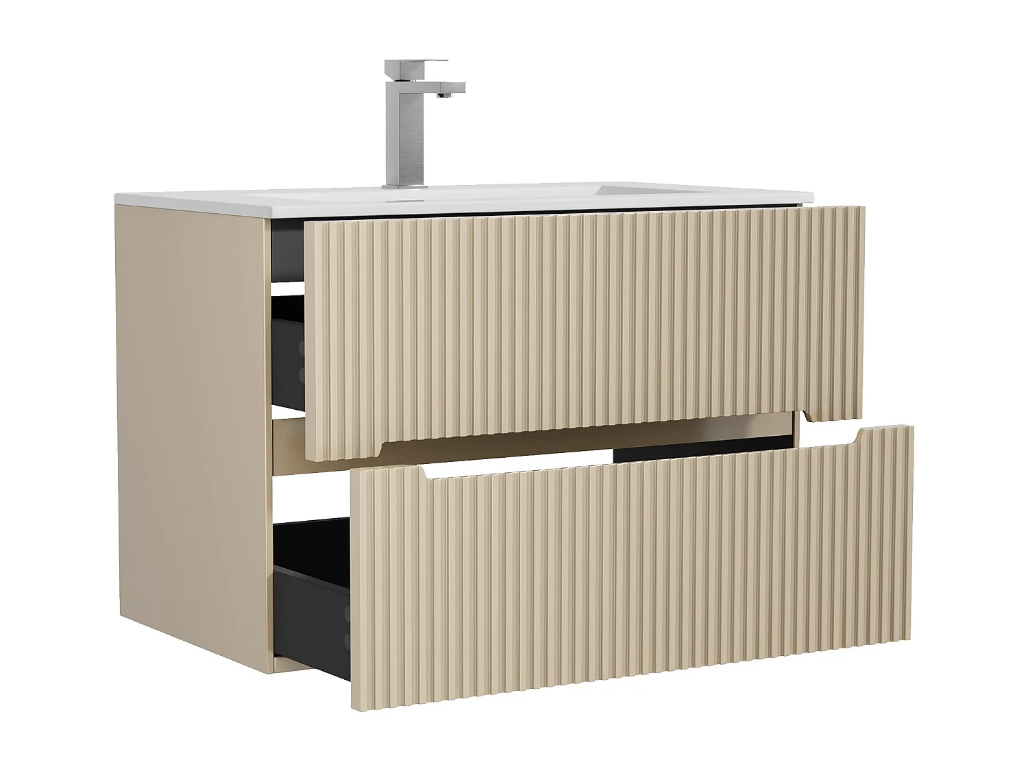 Meuble de salle de bain suspendu avec vasque à encastrer et robinet - Strié beige- 80 cm - PAVANI