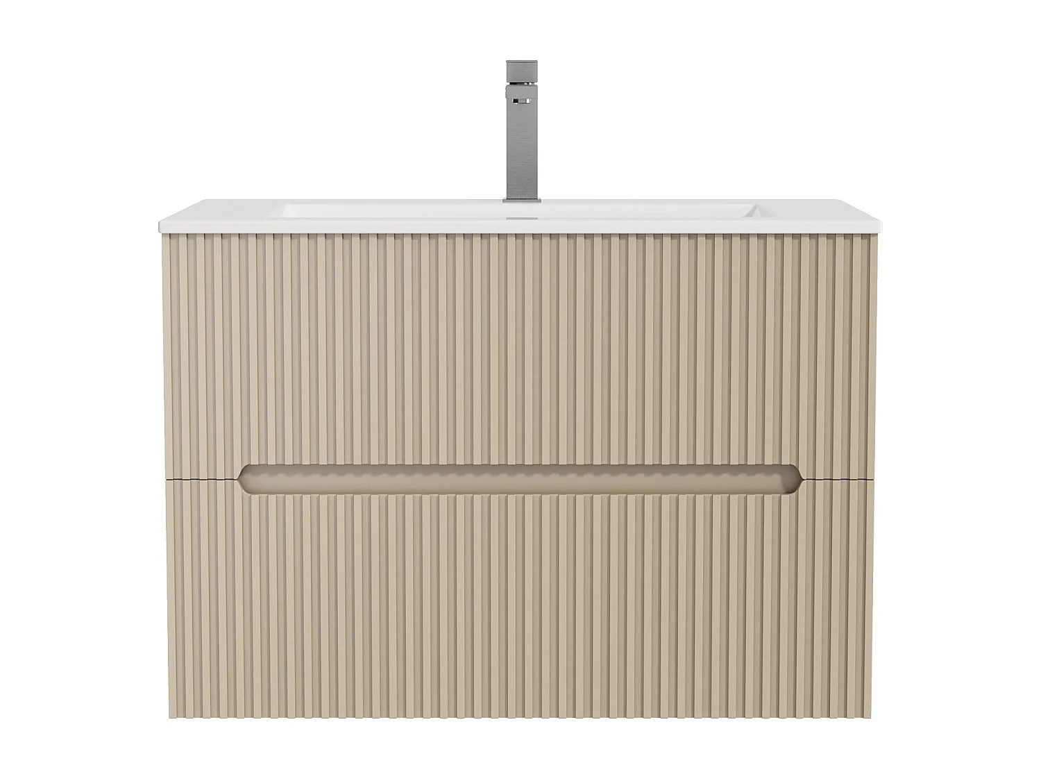 Meuble de salle de bain suspendu avec vasque à encastrer et robinet - Strié beige- 80 cm - PAVANI