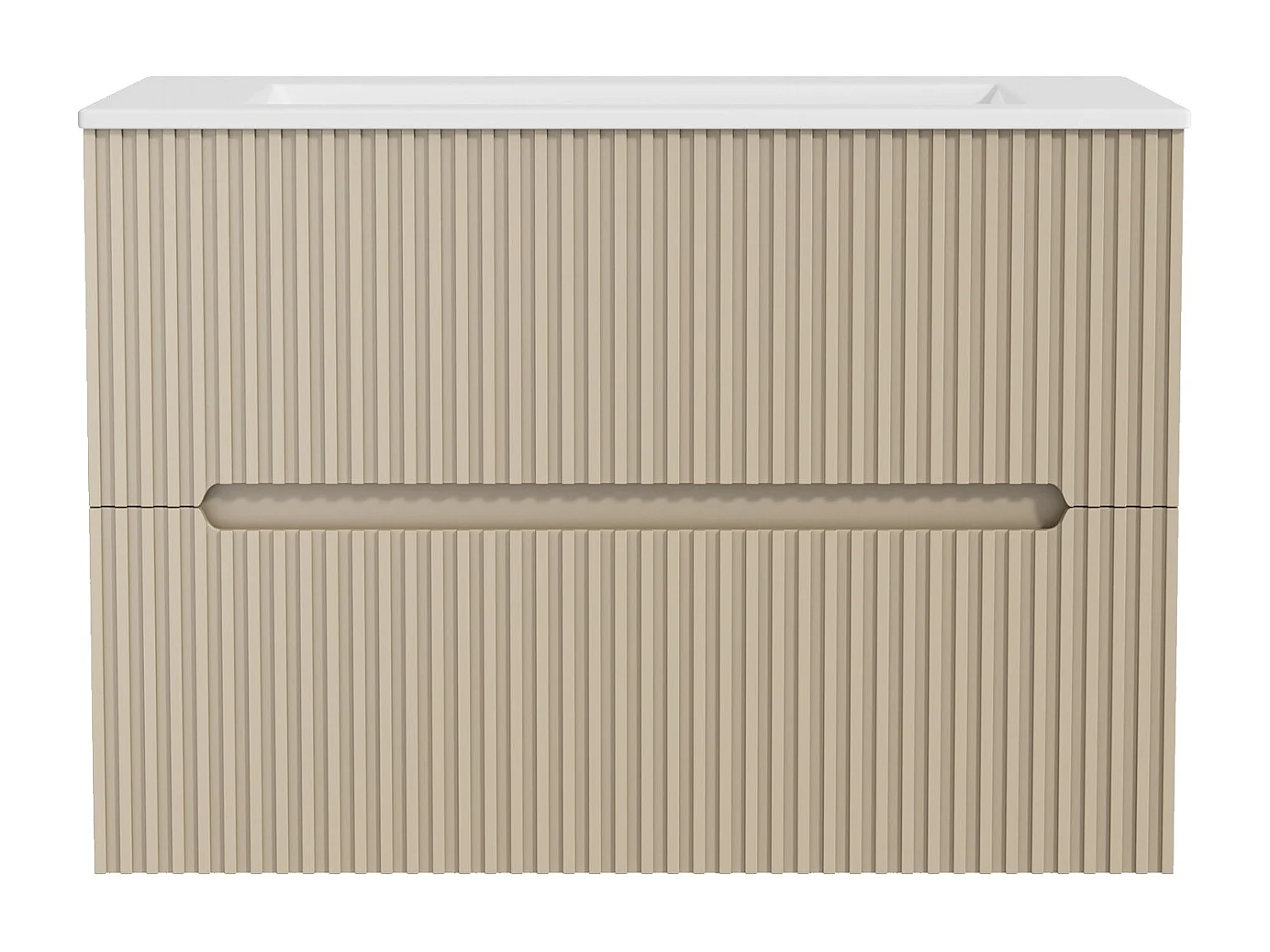 Meuble de salle de bain suspendu avec vasque à encastrer - Strié beige - 80 cm - PAVANI