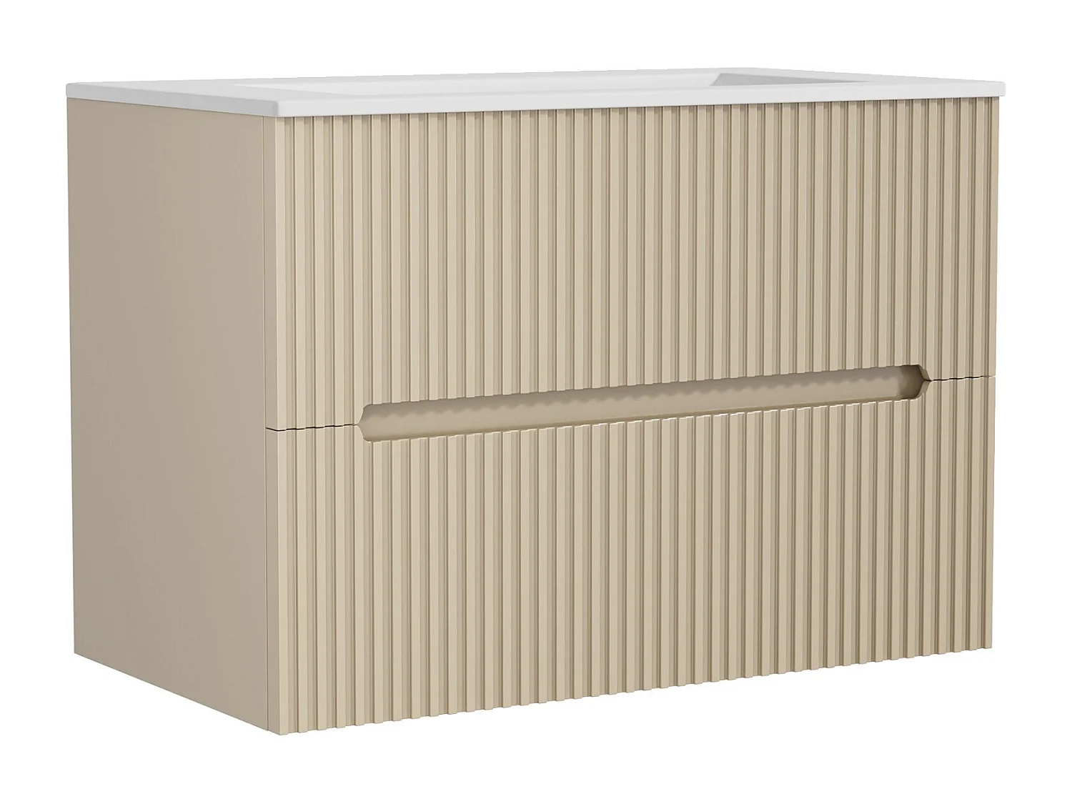 Meuble de salle de bain suspendu avec vasque à encastrer - Strié beige - 80 cm - PAVANI