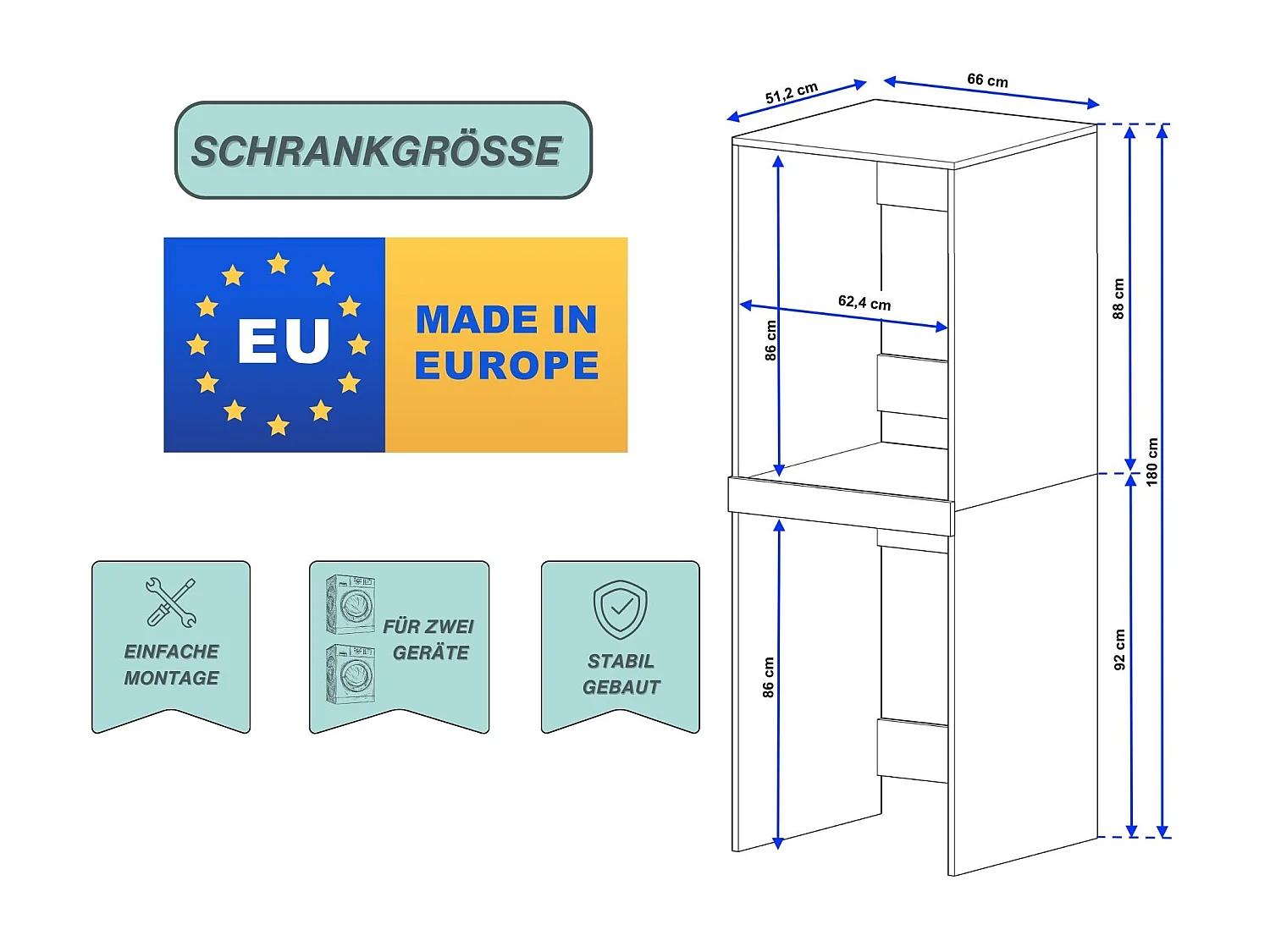Waschmaschinenumbauschrank SLIM Waschmaschinenschrank fÃ¼r Waschmaschine & WÃ¤schetrockner