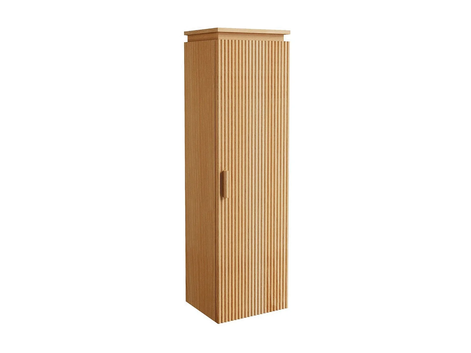 Colonne de salle de bain suspendue striée en bois de frêne - Naturel clair - H120 cm - CAPRELA