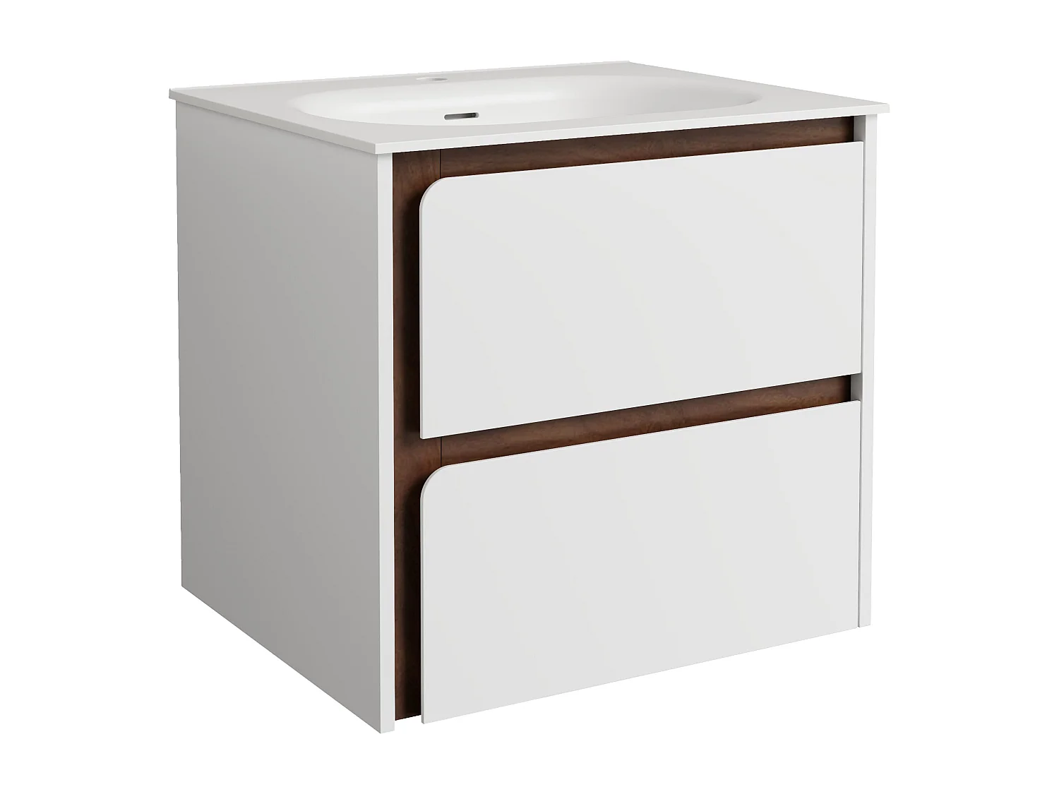 Meuble de salle de bain suspendu avec vasque à encastrer en résine – Blanc mat – 60 cm – ZAREMIA