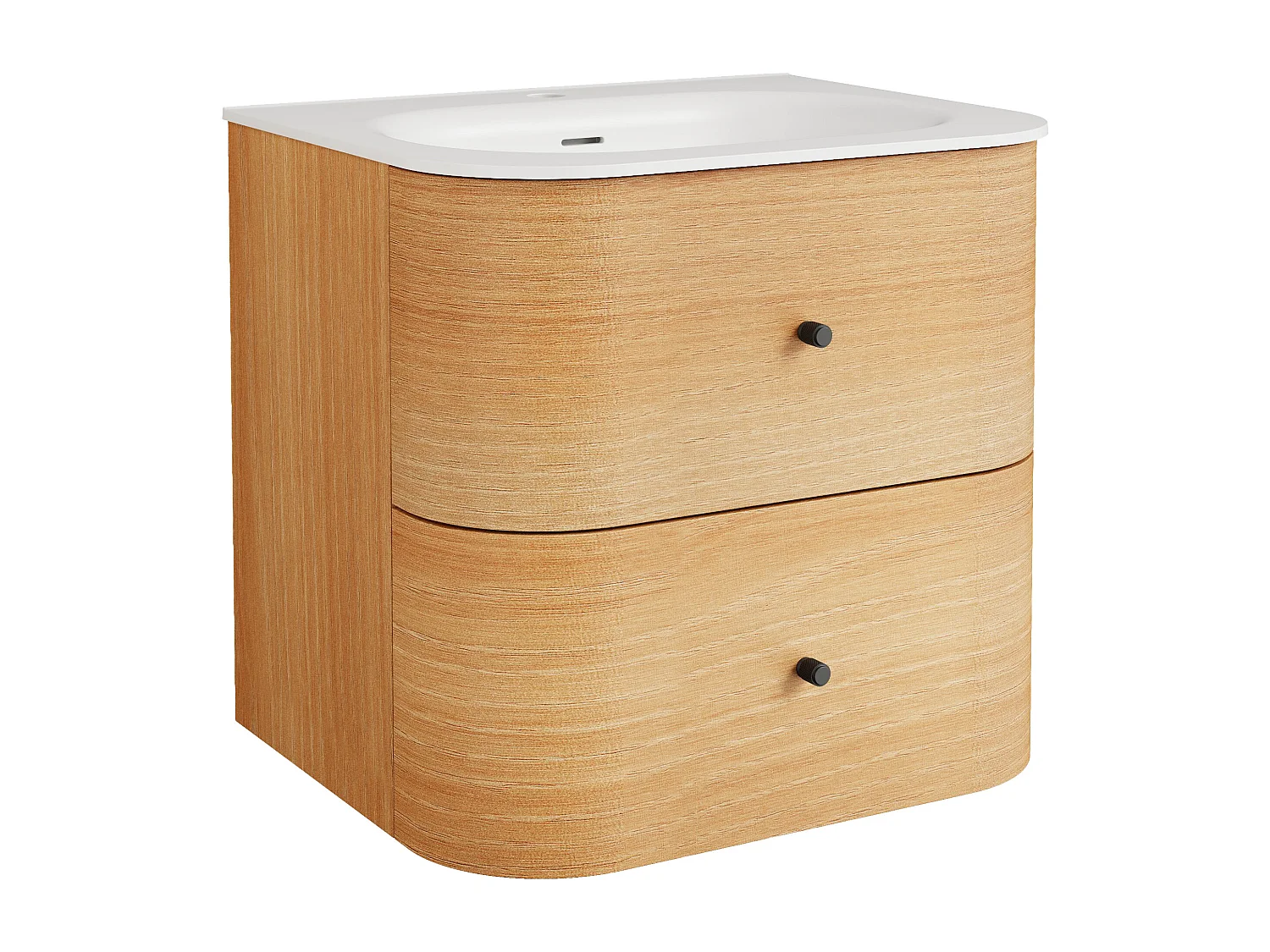 Meuble de salle de bain suspendu en frêne avec vasque à encastrer en résine blanc mat – Naturel clair – 60 cm – MONTULA