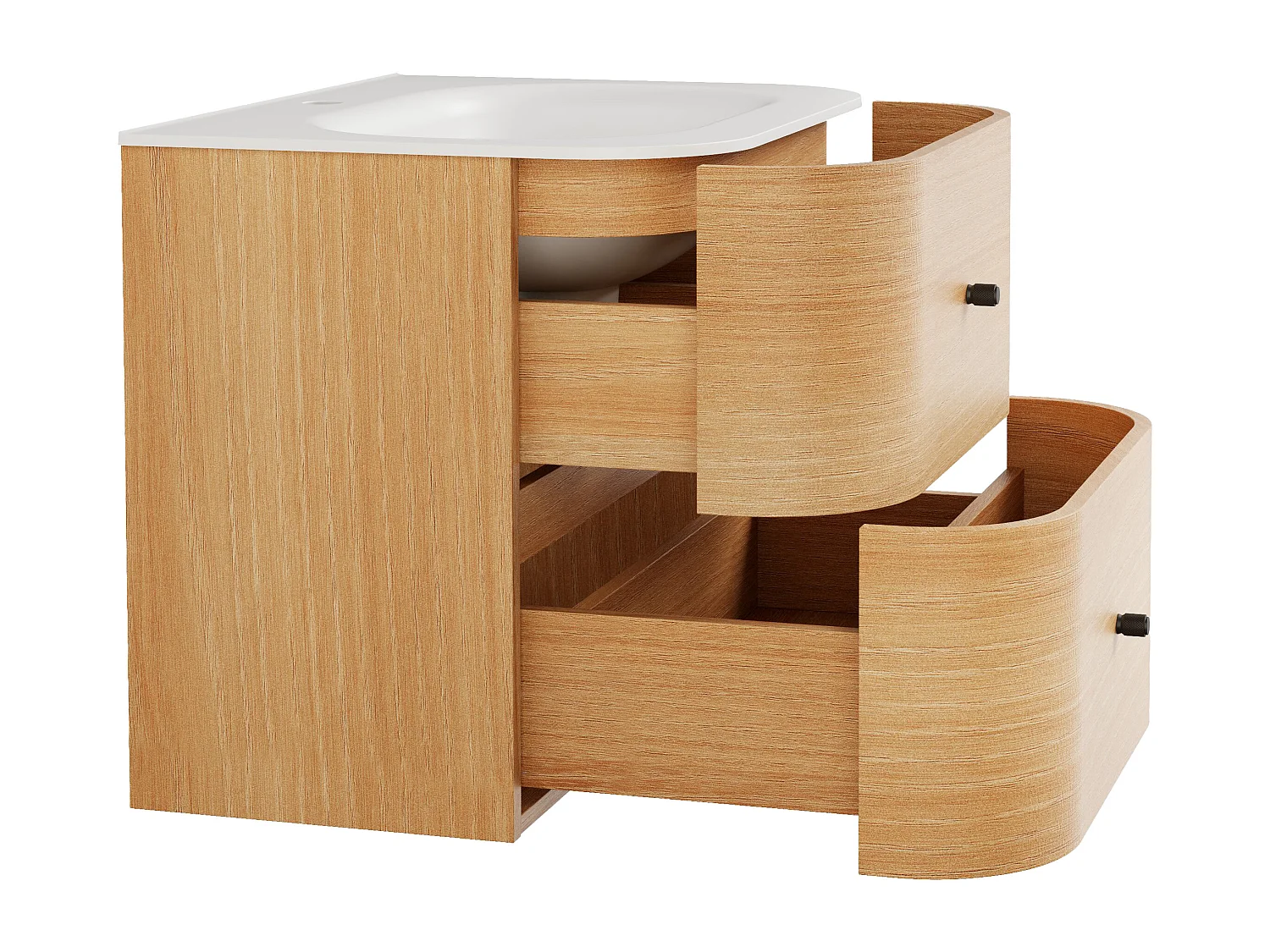 Meuble de salle de bain suspendu en frêne avec vasque à encastrer en résine blanc mat – Naturel clair – 60 cm – MONTULA