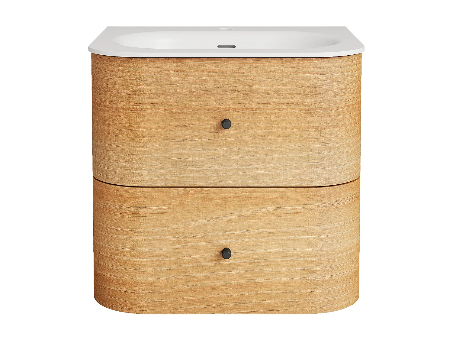Meuble de salle de bain suspendu en frêne avec vasque à encastrer en résine blanc mat – Naturel clair – 60 cm – MONTULA