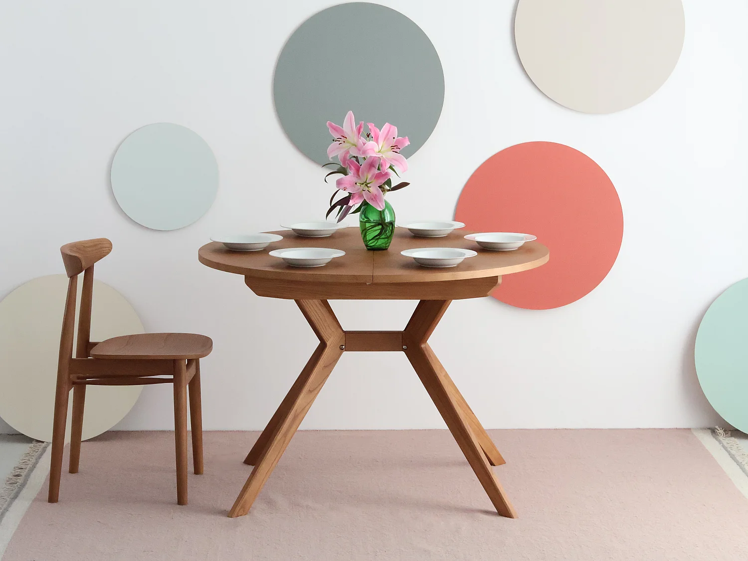 Mesa de comedor redonda extensible 120cm Biju Roble