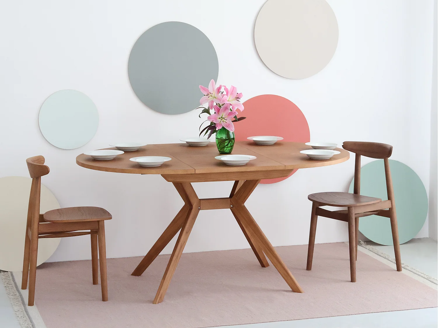 Mesa de comedor redonda extensible 110cm Biju Roble