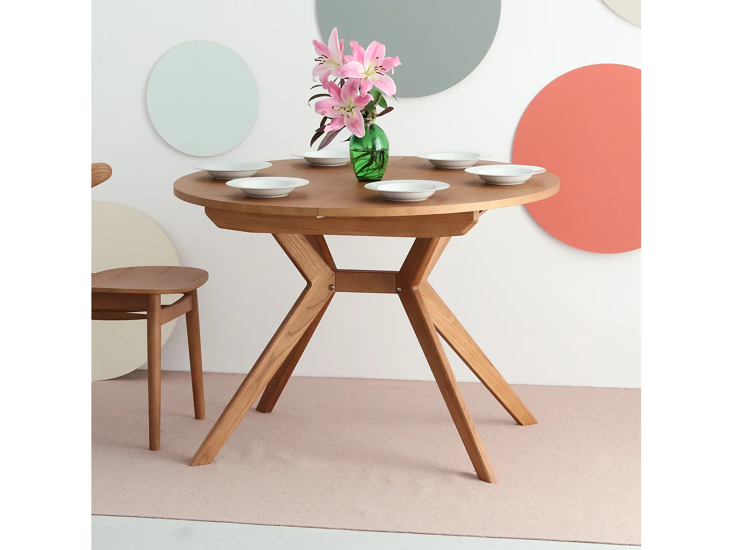 Mesa de comedor redonda extensible 120cm Biju Nogal