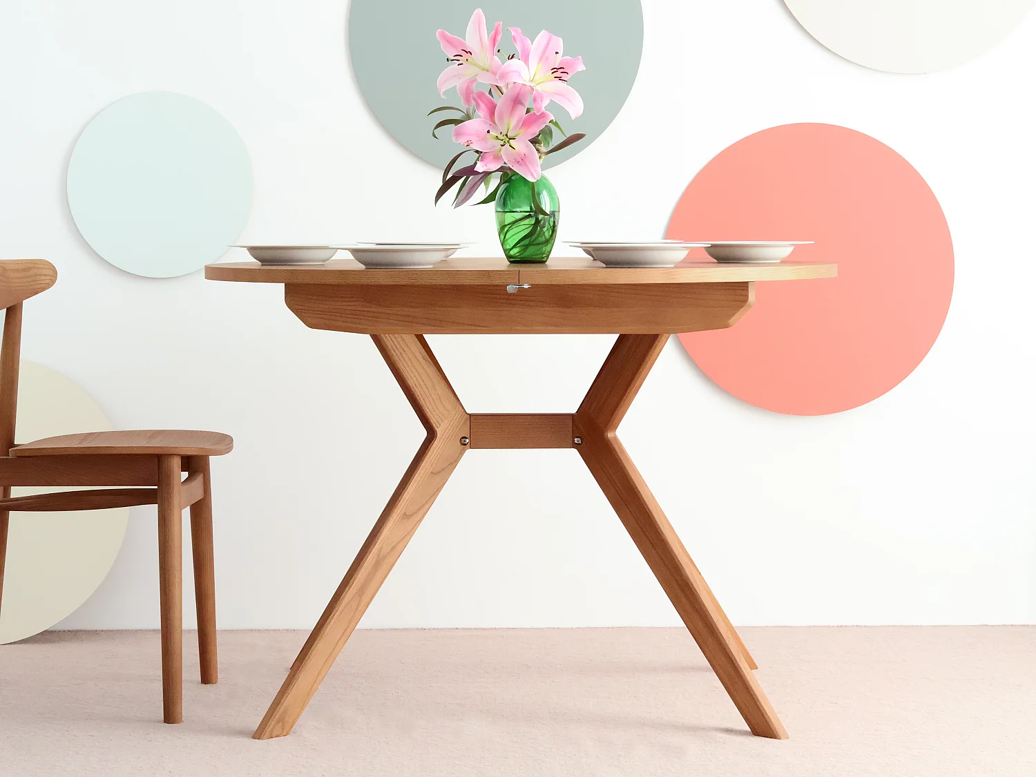 Mesa de comedor redonda extensible 120cm Biju Nogal