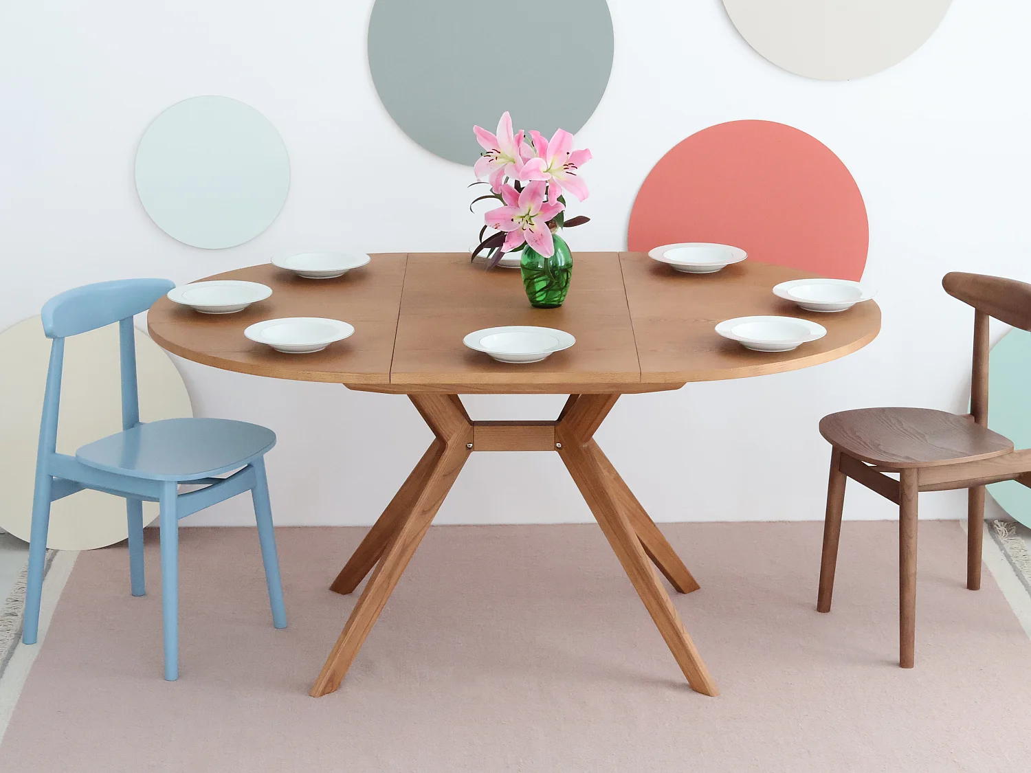 Mesa de comedor redonda extensible 120cm Biju Nogal