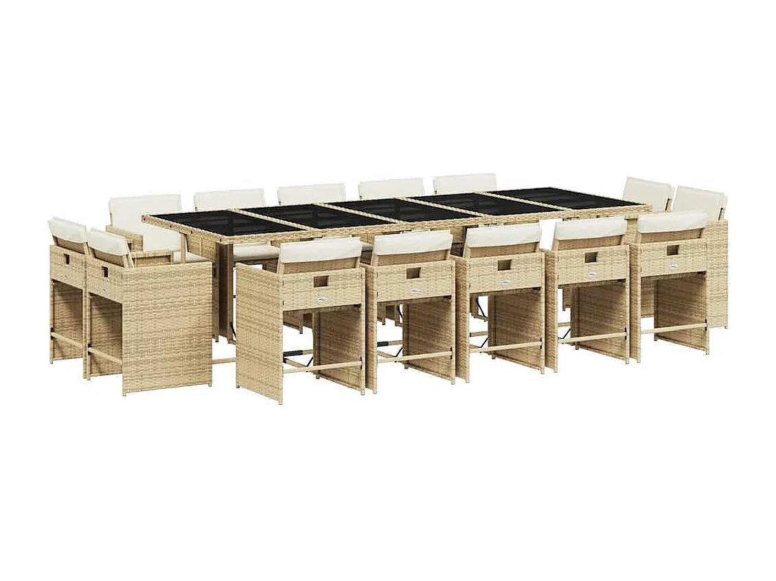 Set comedor de jardín con cojines 15 piezas ratán sintético beige