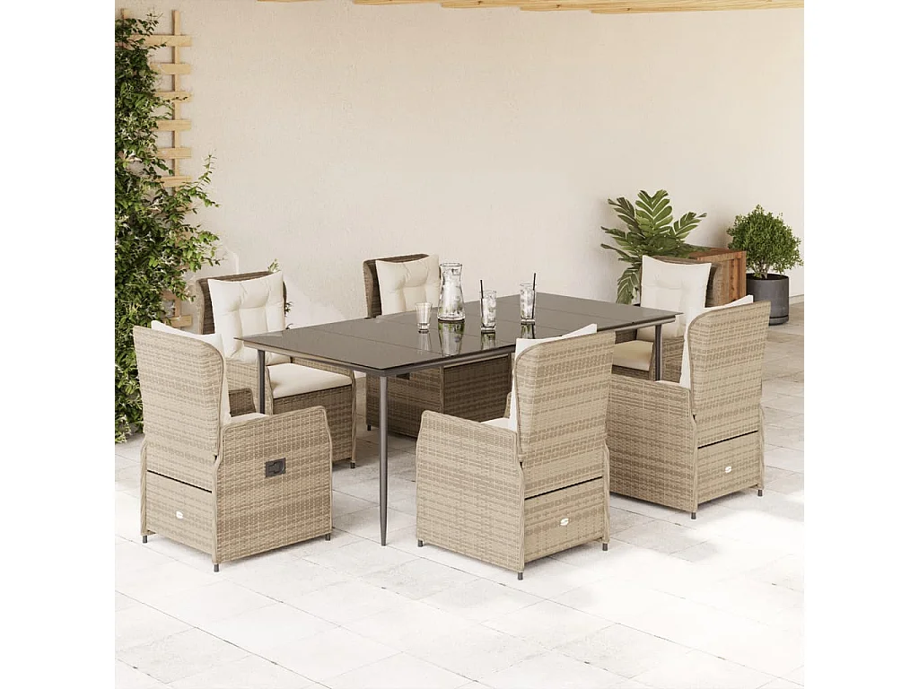 Set comedor de jardín 7 piezas con cojines ratán sintético beige