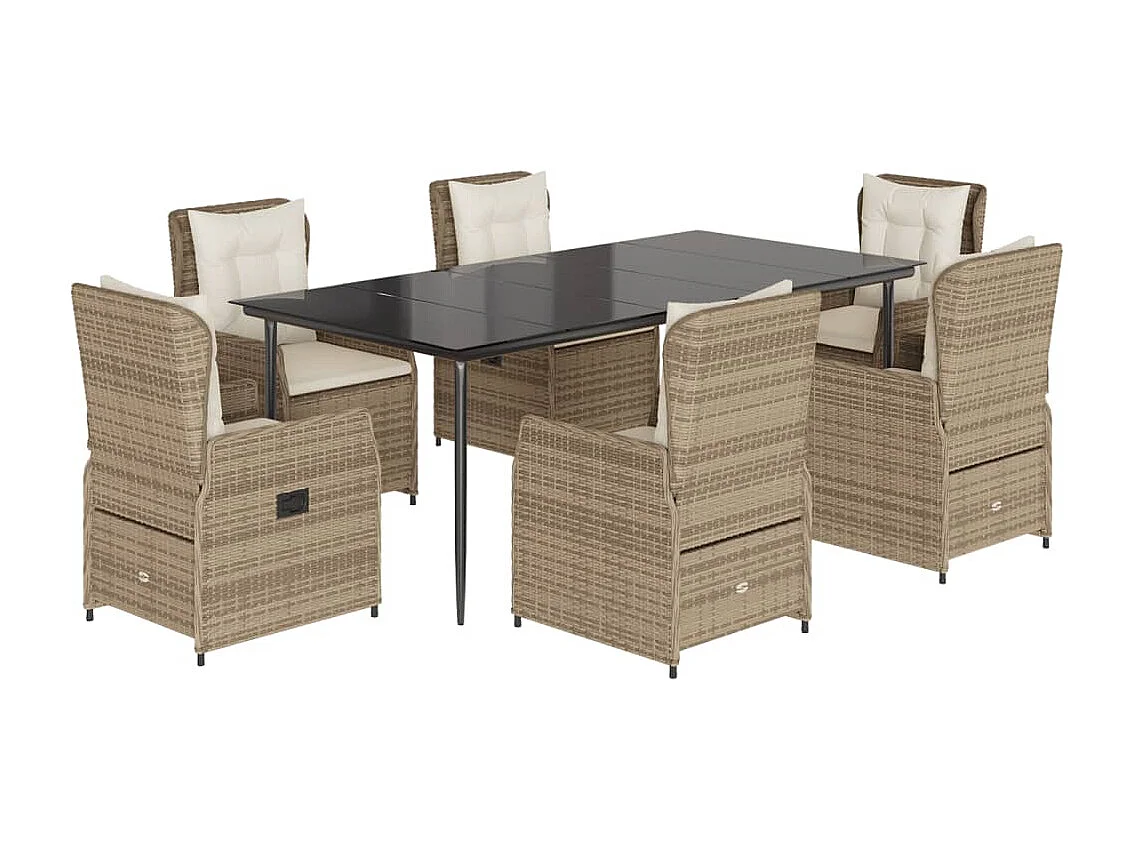 Set comedor de jardín 7 piezas con cojines ratán sintético beige