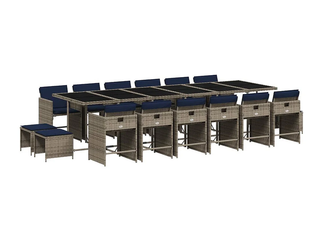 Ensemble à manger de jardin 17 pièces et coussins résine tressée