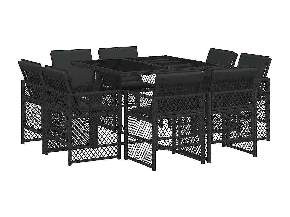 Ensemble à manger de jardin 9 pièces coussins noir résine tressée