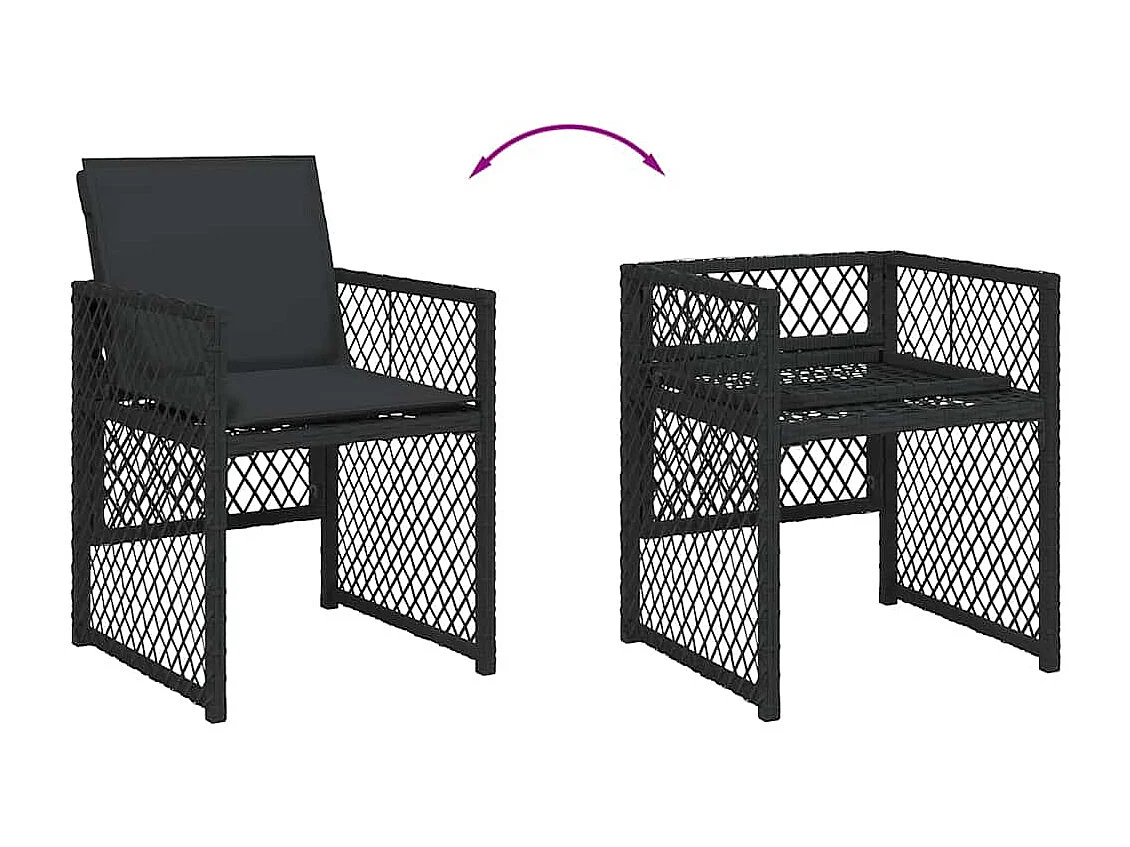 Ensemble à manger de jardin 9 pièces coussins noir résine tressée