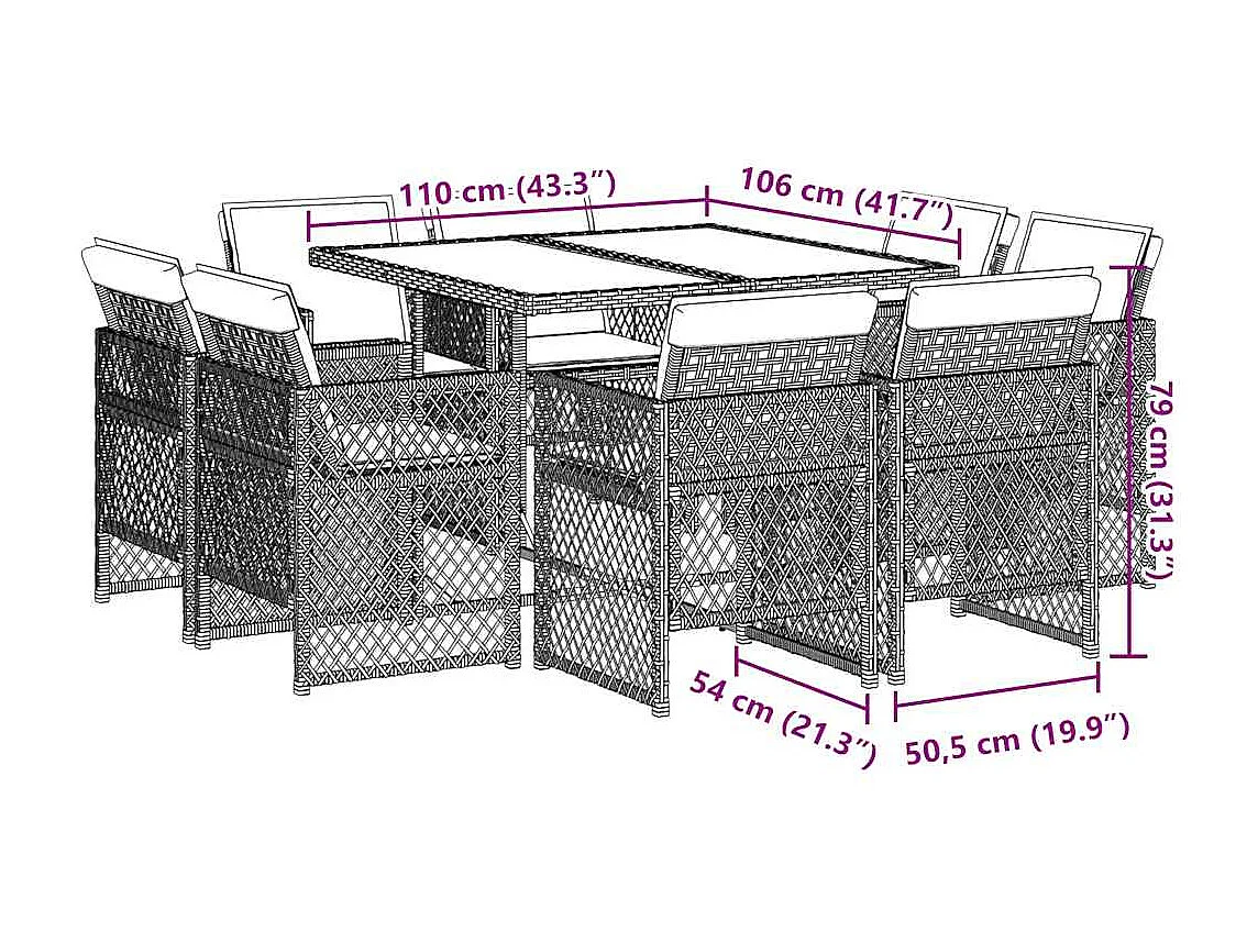 Ensemble à manger de jardin 9 pièces coussins noir résine tressée
