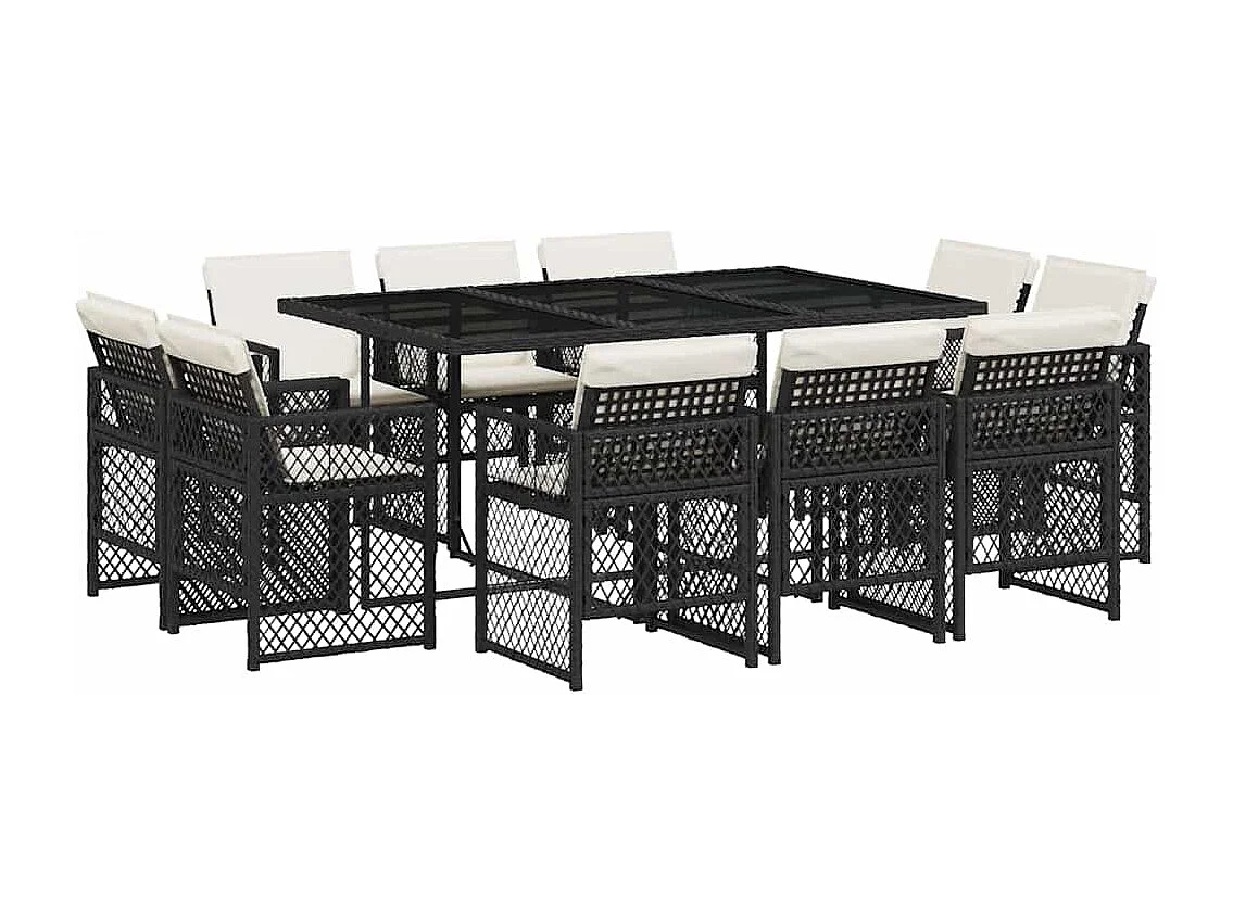 Set de comedor jardín 11 piezas con cojines ratán sintético negro
