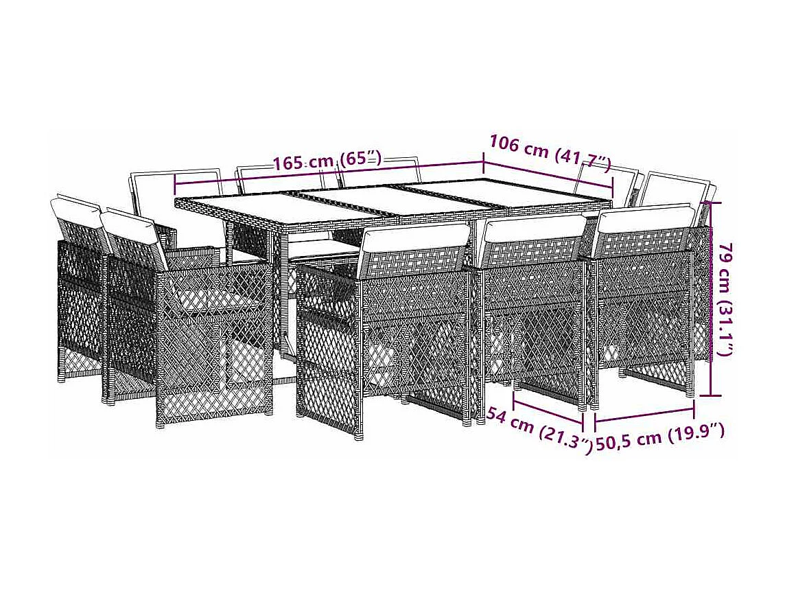 Set de comedor jardín 11 piezas con cojines ratán sintético negro