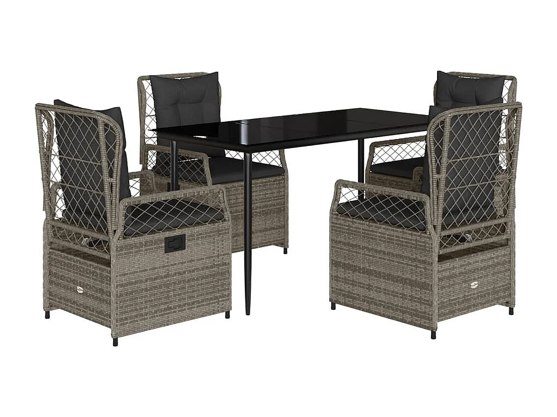 Set comedor de jardín 5 piezas con cojines ratán sintético gris