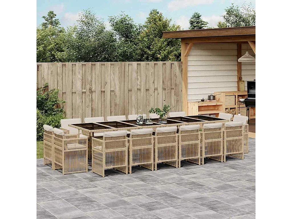 Set comedor de jardín 17 piezas con cojines ratán sintético beige