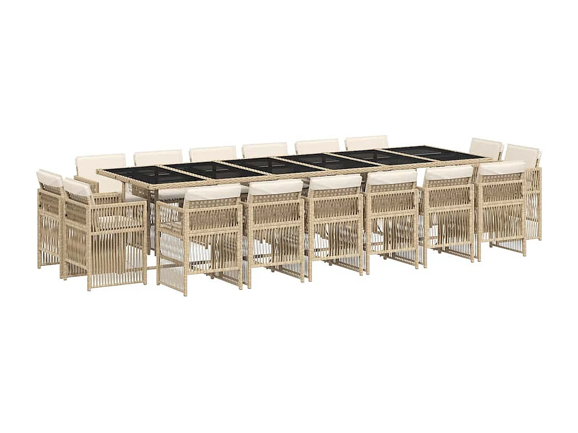Set comedor de jardín 17 piezas con cojines ratán sintético beige