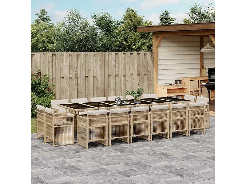 Set comedor de jardín 17 piezas con cojines ratán sintético beige