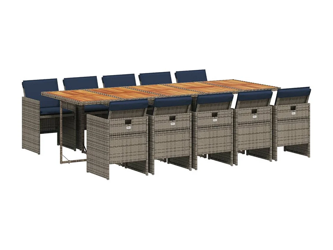 Ensemble à manger de jardin 11 pièces coussins gris résine tressée