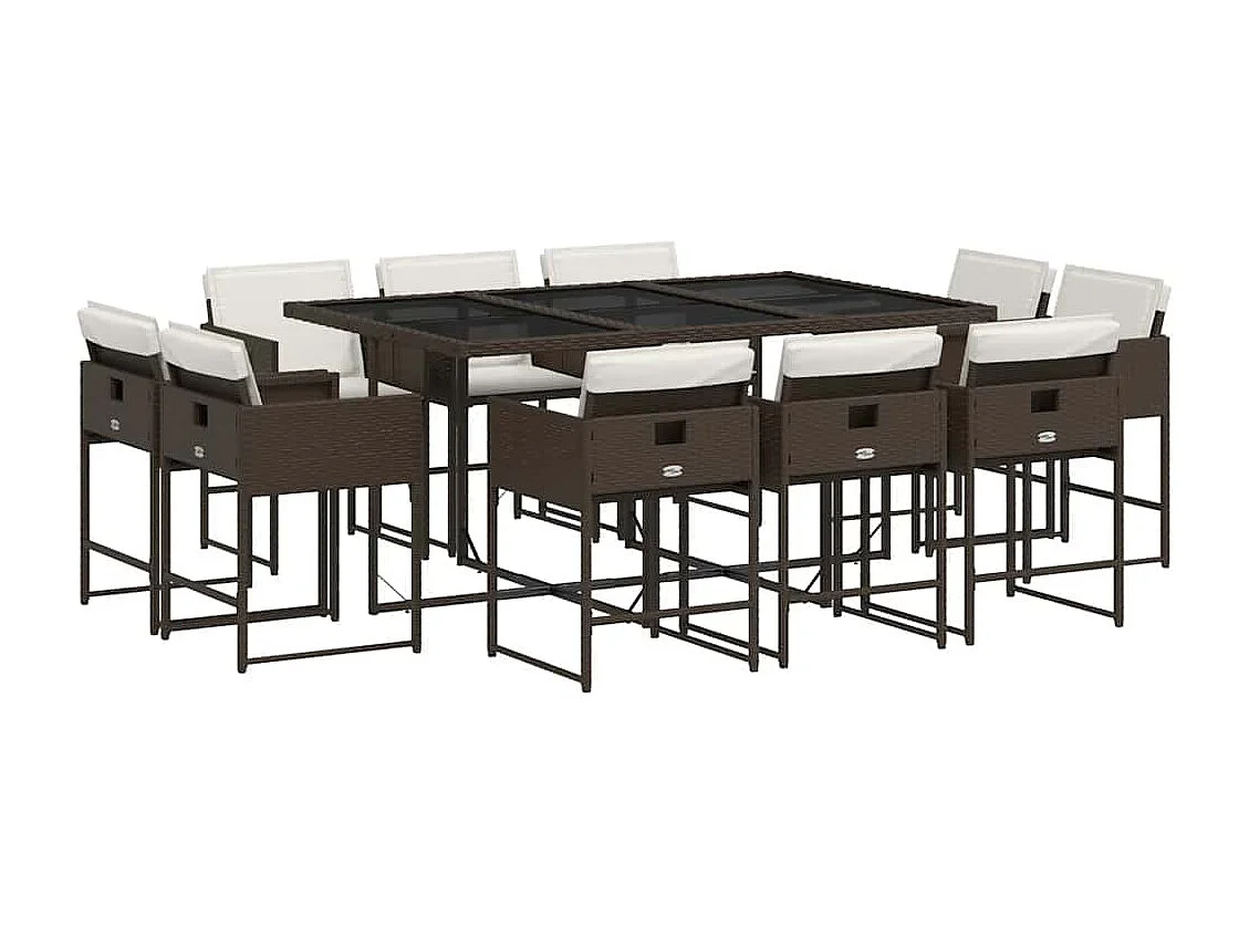 Set comedor de jardín 11 piezas y cojines ratán sintético marrón